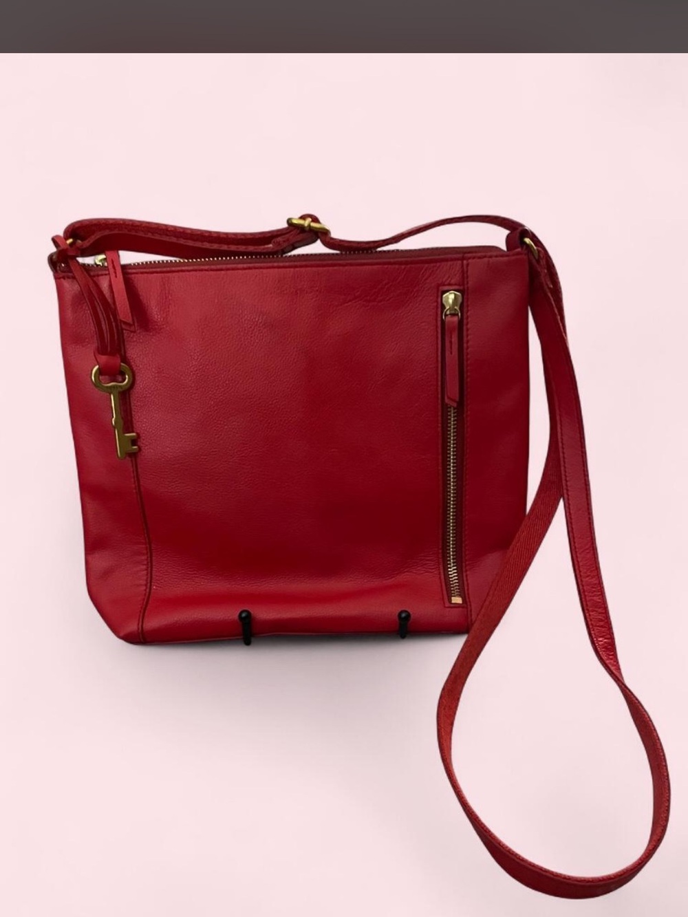 Fossil Red Leather Crossbody Bag with Gold Hardware